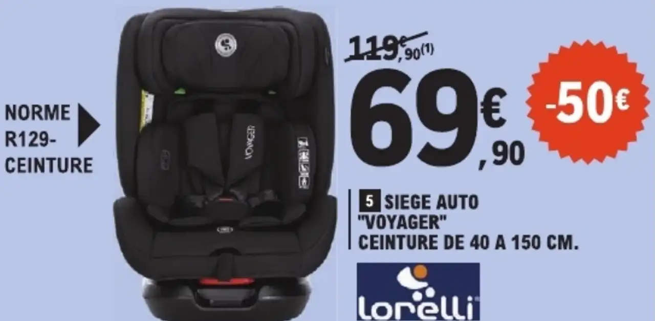 Siège Auto "Voyager" Ceinture de 40 à 150cm Lorelli