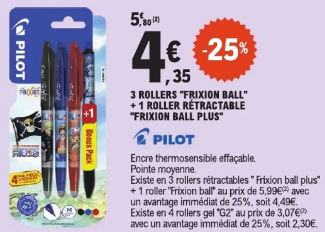 3 Rollers "Frixion Ball" + 1 Roller Rétractable "Frixion Ball Plus" Pilot