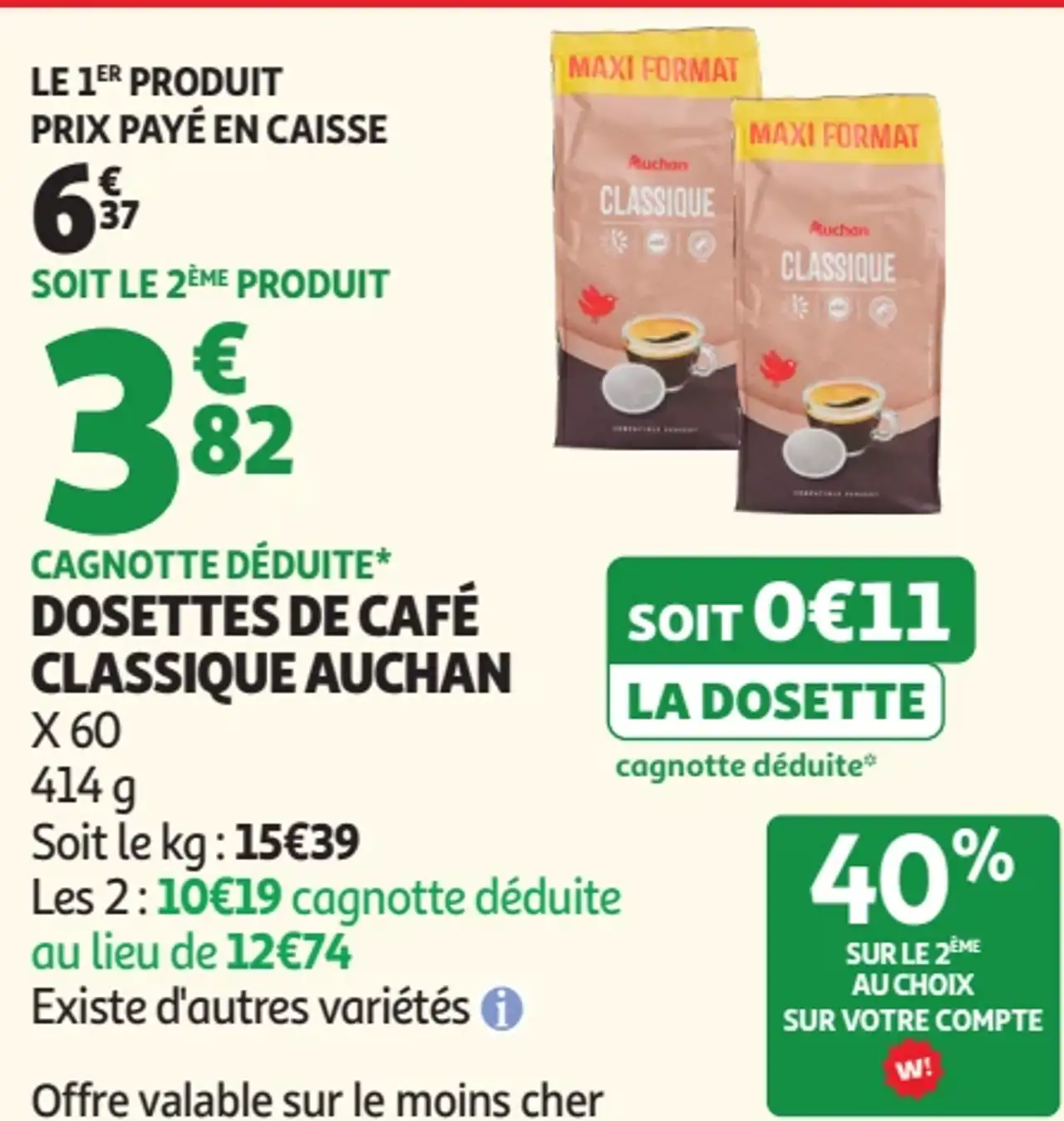 Dosettes de café classique Auchan