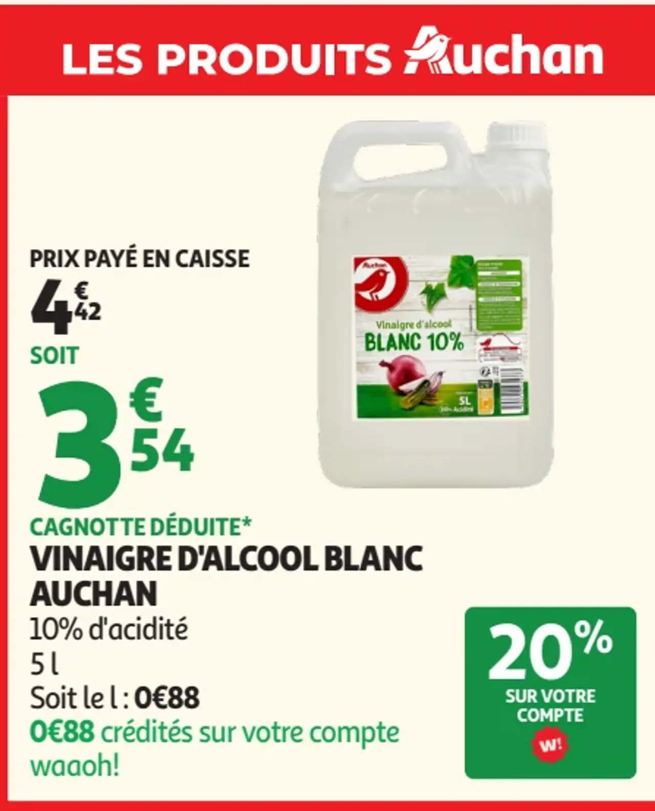 Vinaigre d'alcool blanc Auchan