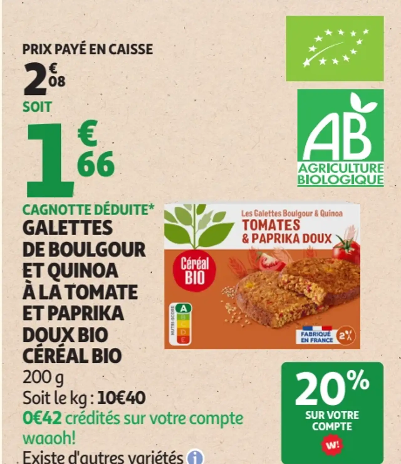 Galettes de boulgour et quinoa à la tomate et paprika doux bio Céréal Bio