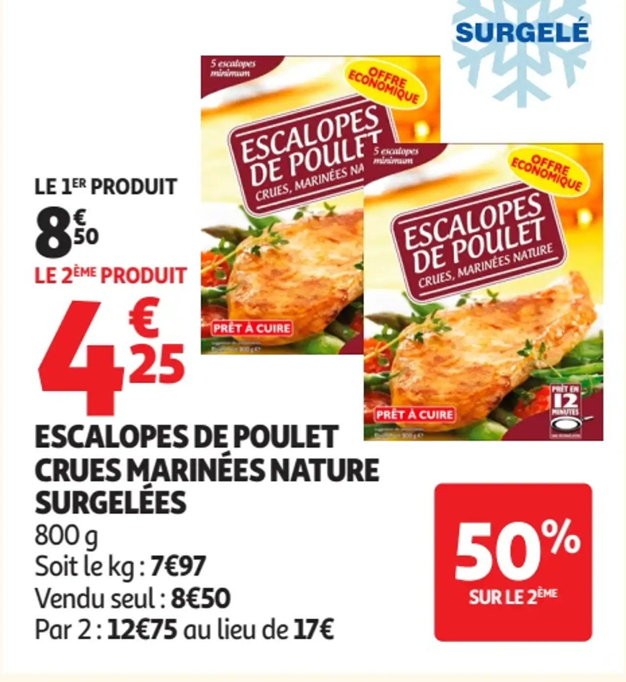 Escalopes de poulet crues marinées nature surgelées