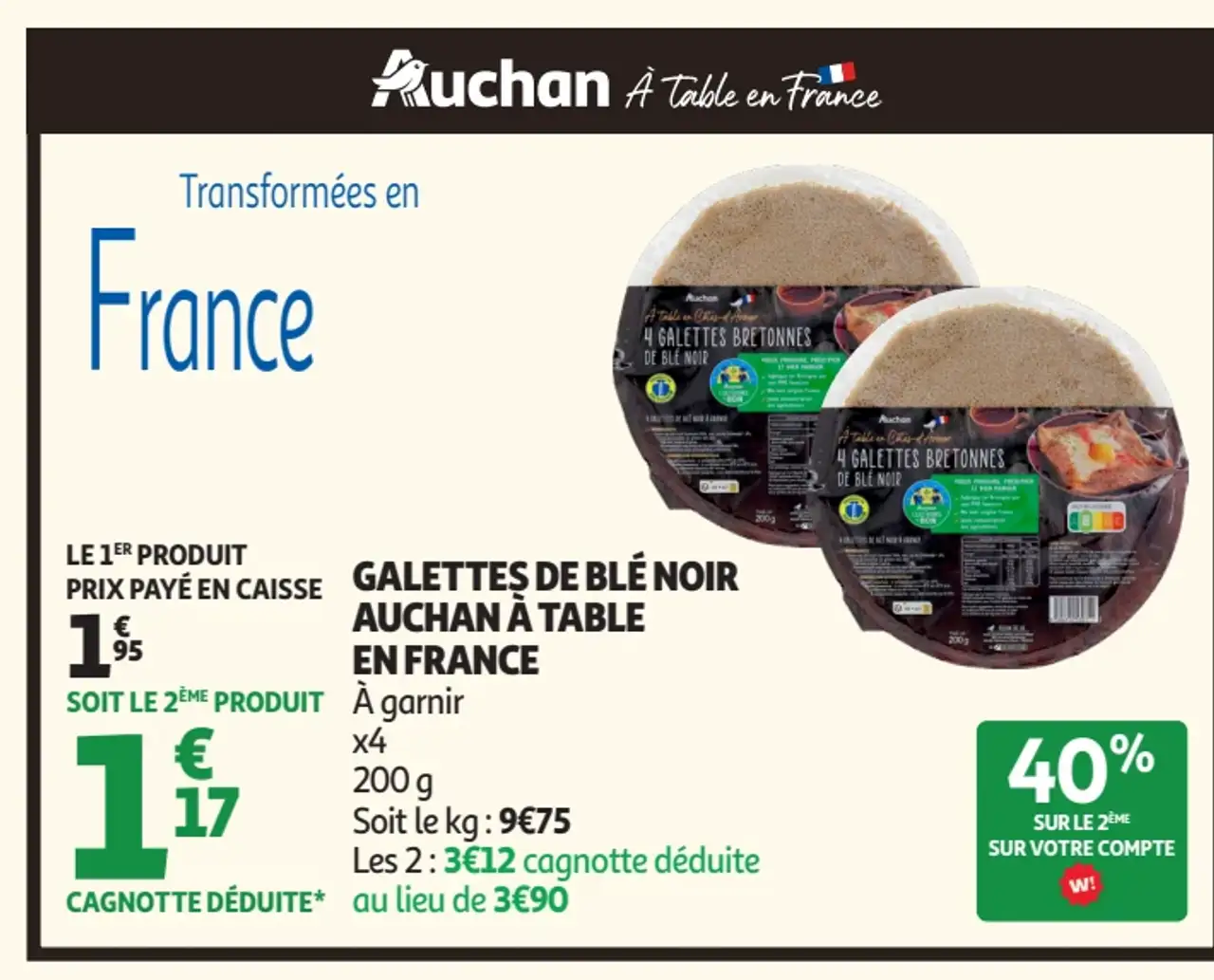 GALETTES DE BLÉ NOIR AUCHAN À TABLE EN FRANCE À garnir