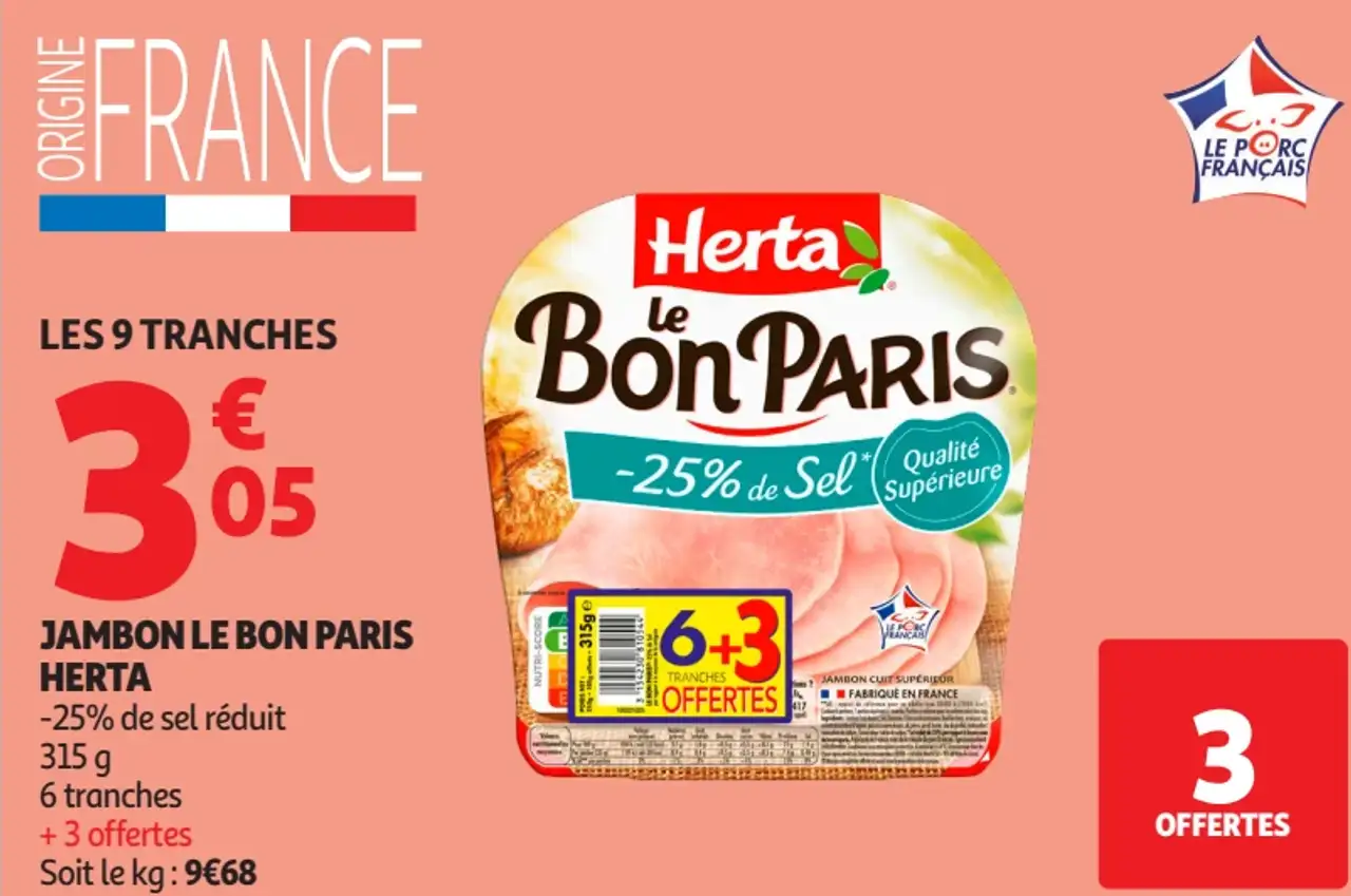 Jambon Le Bon Paris Herta -25% de sel réduit