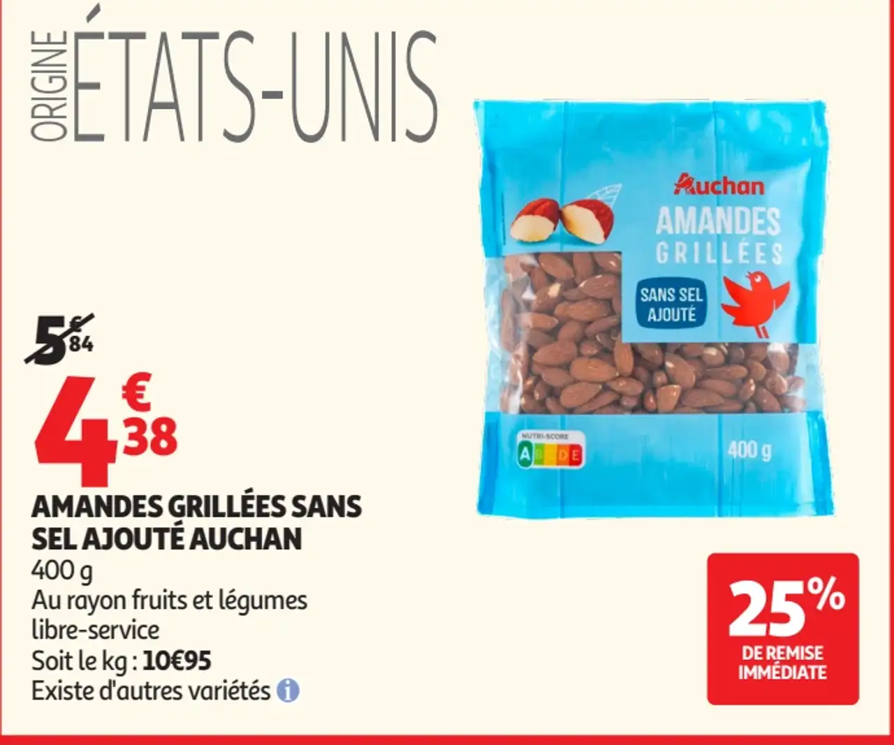 Amandes grillées sans sel ajouté Auchan