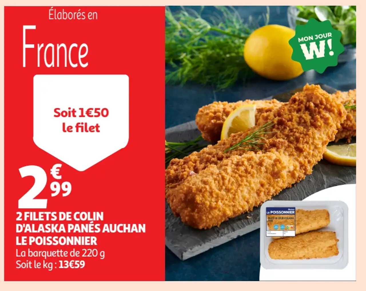 2 Filets de colin d'Alaska panés Auchan Le Poissonnier