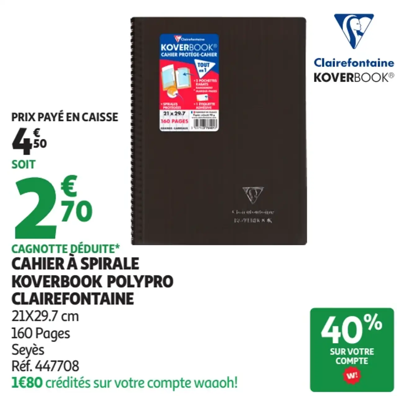 Cahier à spirale Koverbook polypro Clairefontaine