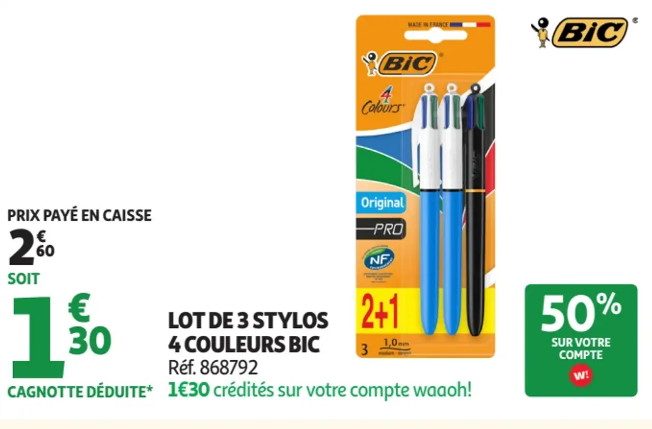 Lot de 3 stylos 4 couleurs Bic