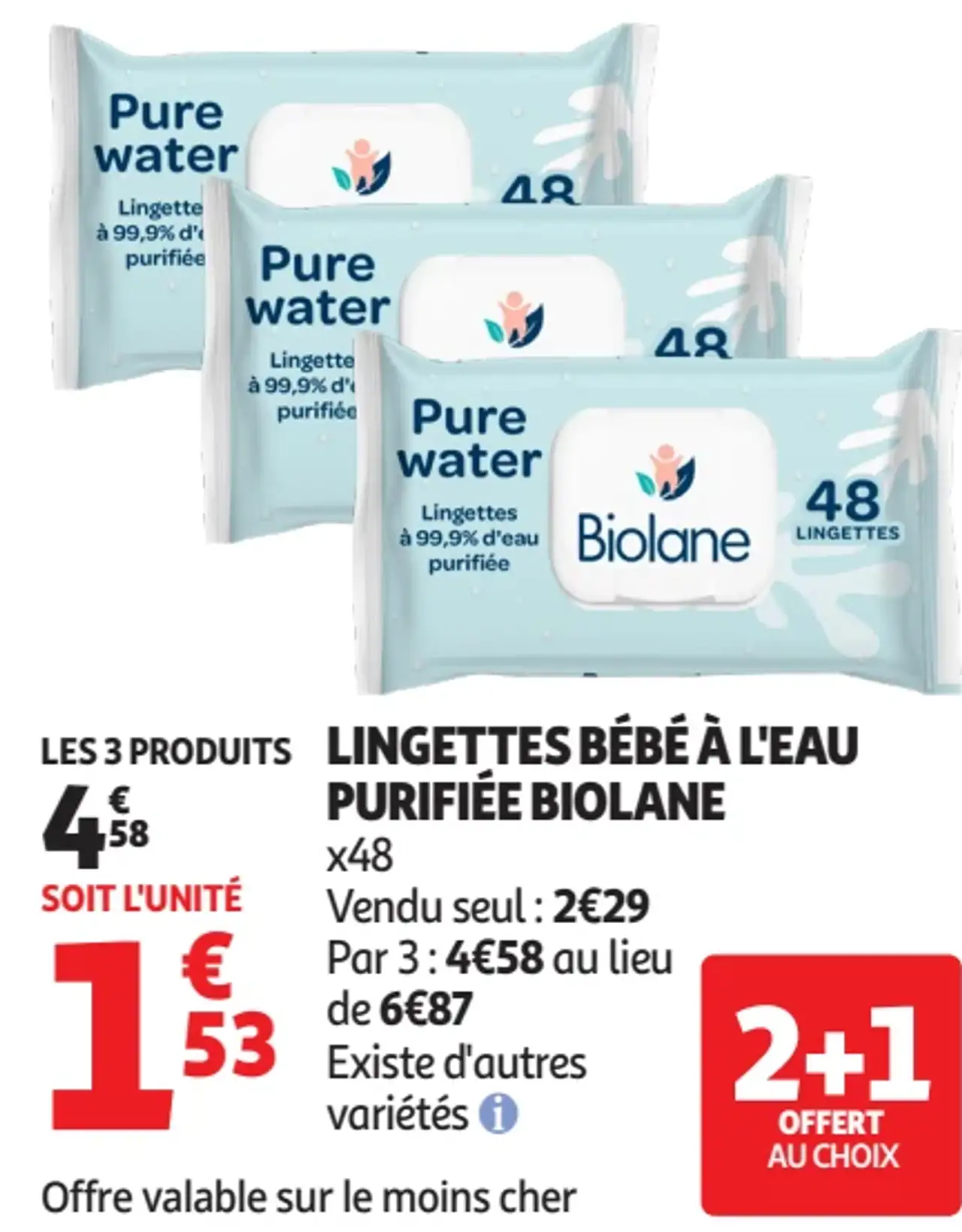 Biolane Lingettes bébé à l'eau purifiée x48