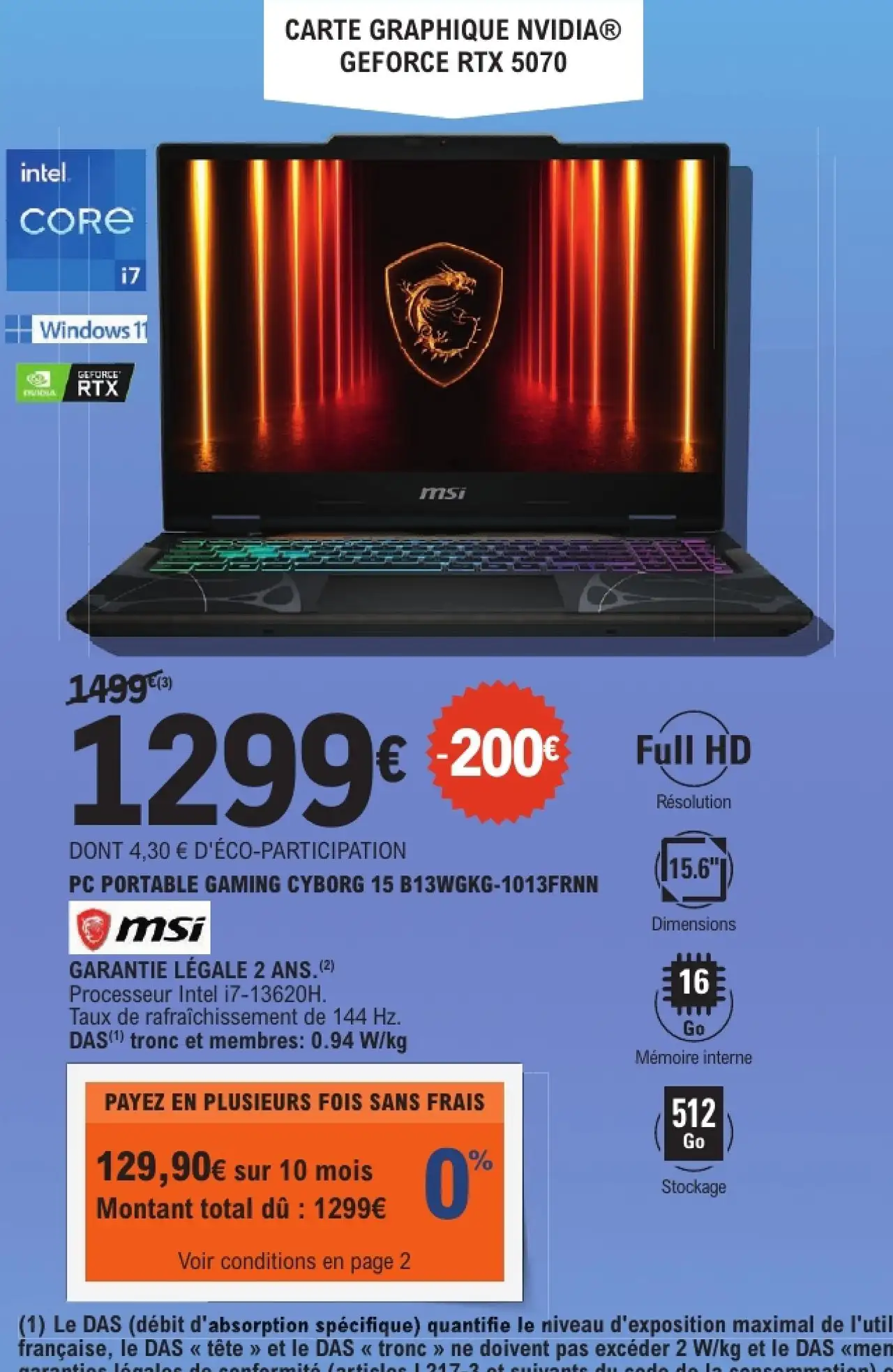 MSI PC Portable Gaming Cyborg 15 B13WGKG-1013FRNN
