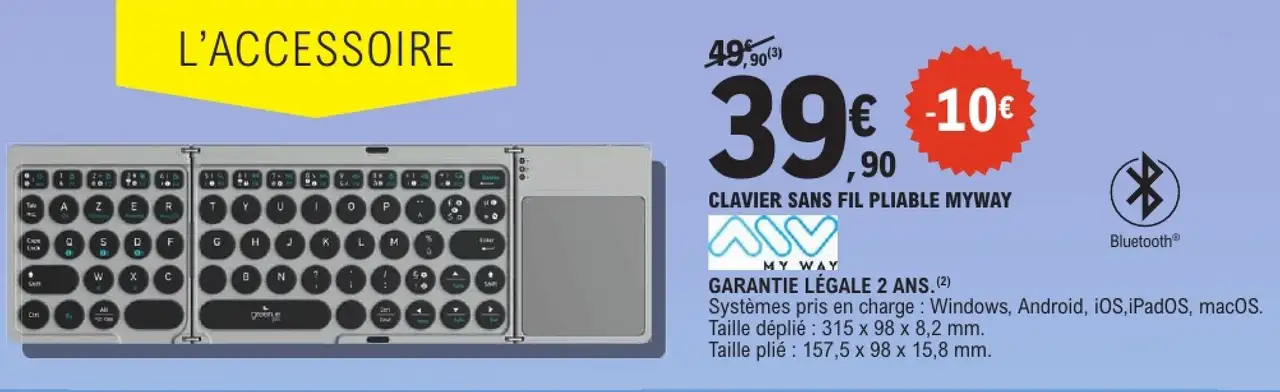 Clavier sans fil pliable Myway