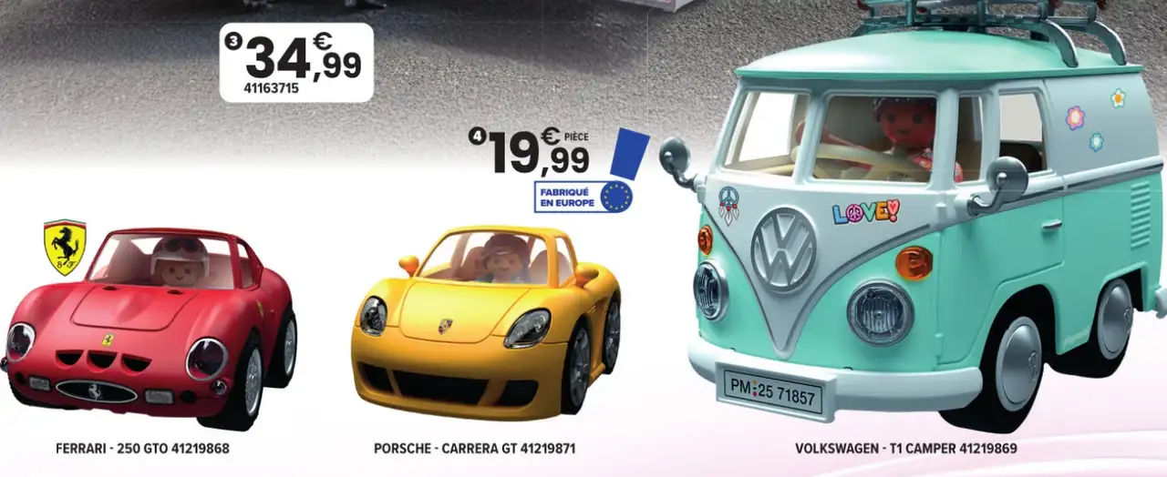 Mini voiture Playmobil (Ferrari 250 GTO / Porsche Carrera GT / Volkswagen T1 Camper)