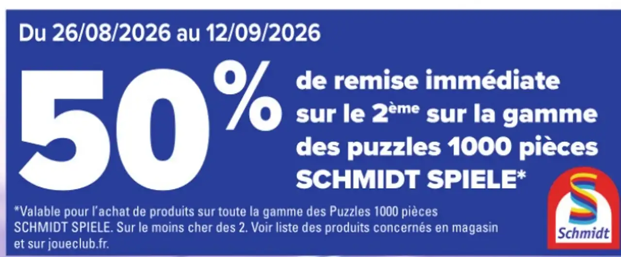 Remise de 50% sur le 2ème puzzle 1000 pièces Schmidt Spiele
