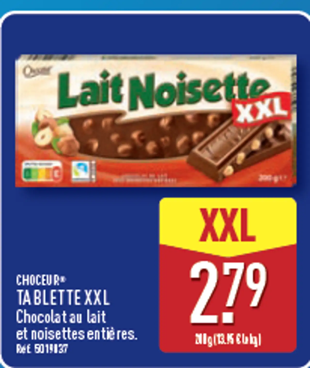 Choceur® Tablette XXL Chocolat au lait et noisettes entières