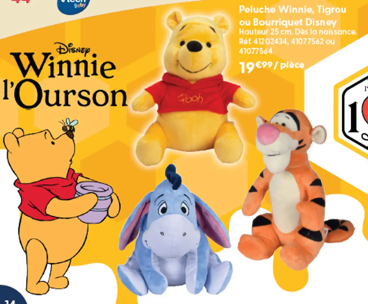 Peluche Winnie, Tigrou ou Bourriquet Disney