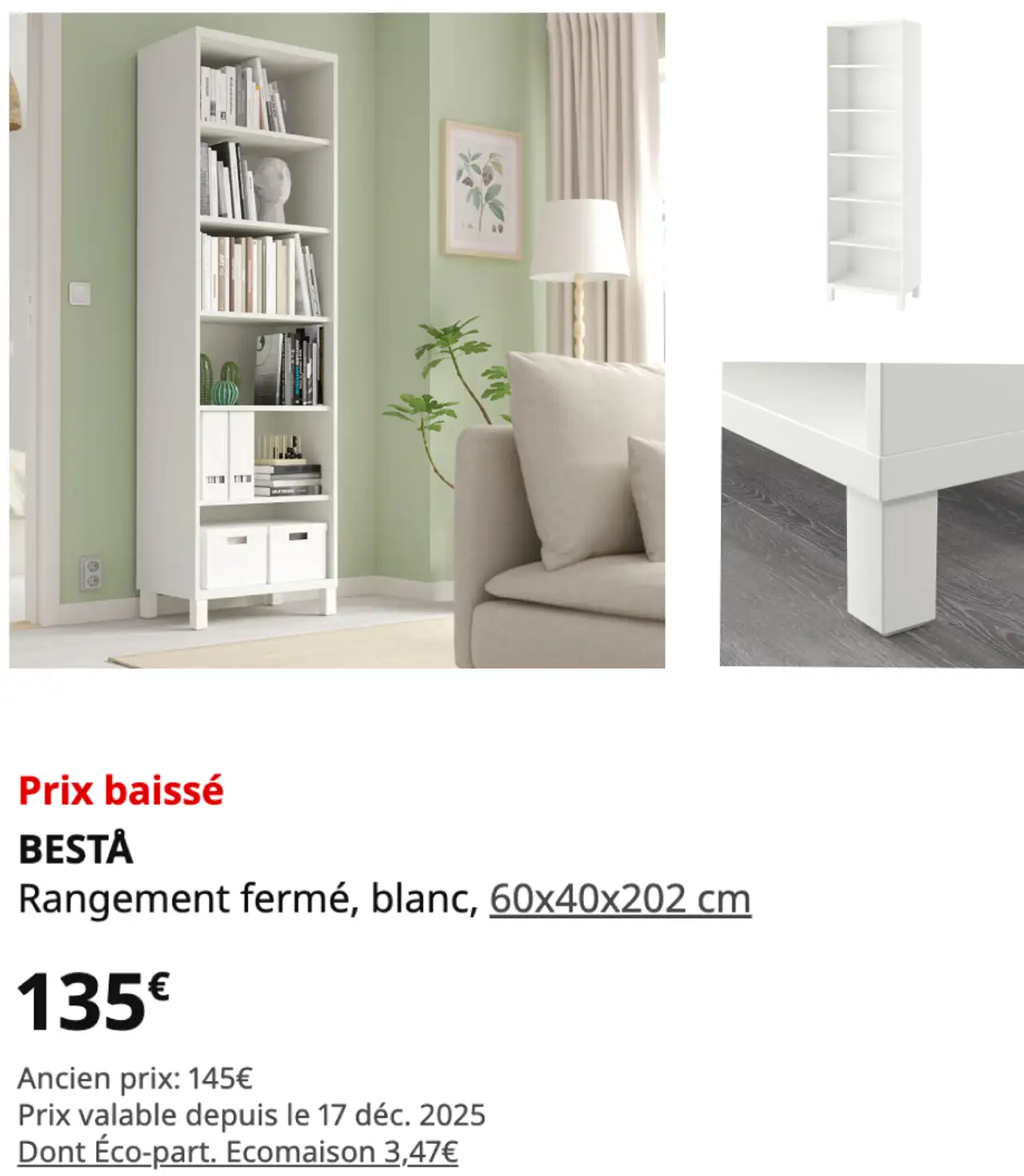 BESTÅ Rangement fermé, blanc, 60x40x202 cm