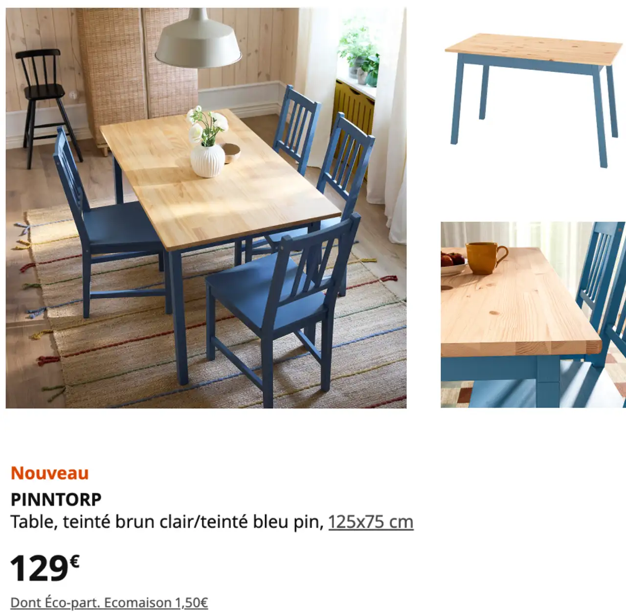 IKEA PINNTORP Table, teinté brun clair/teinté bleu pin, 125x75 cm