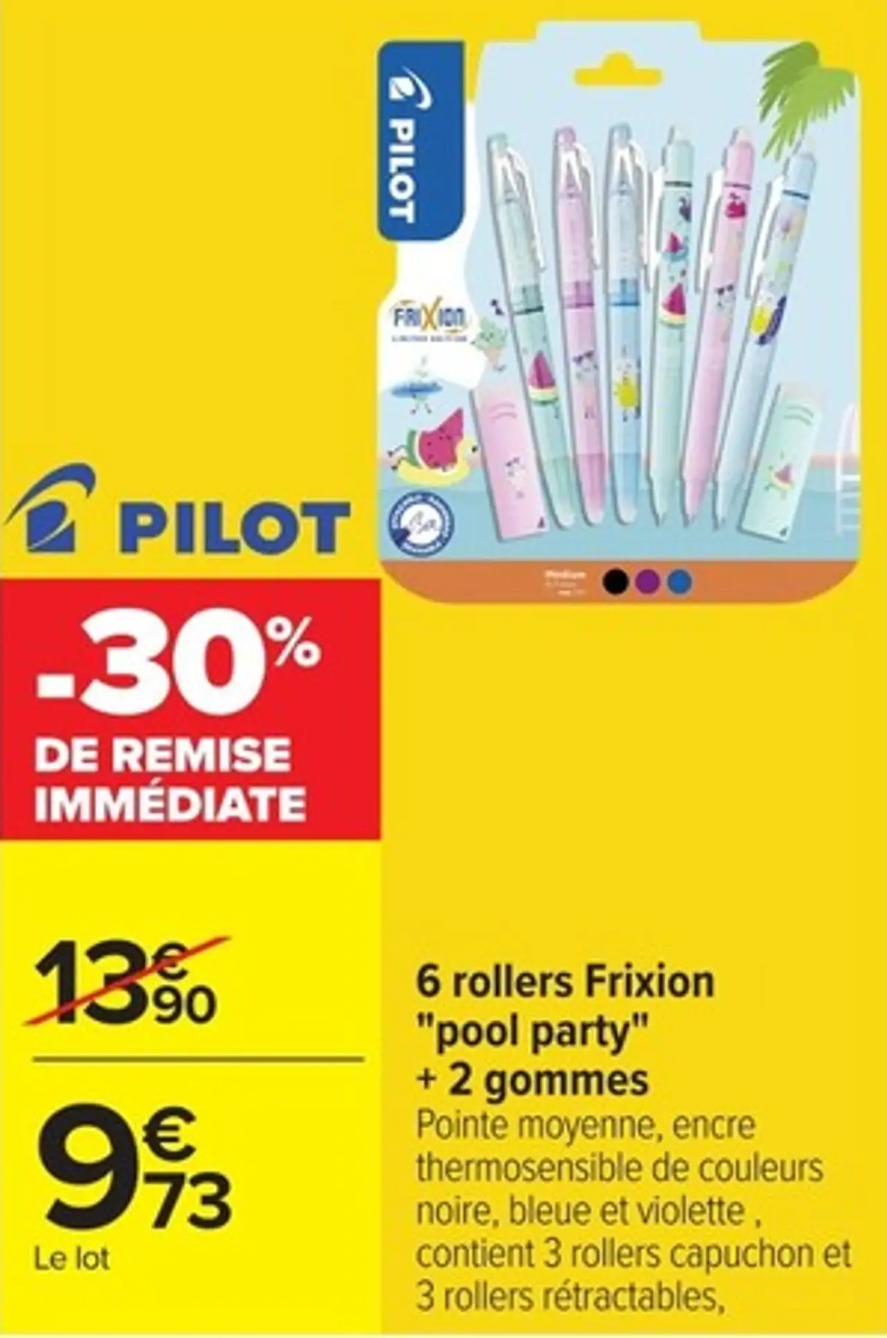 PILOT 6 rollers Frixion "pool party" + 2 gommes