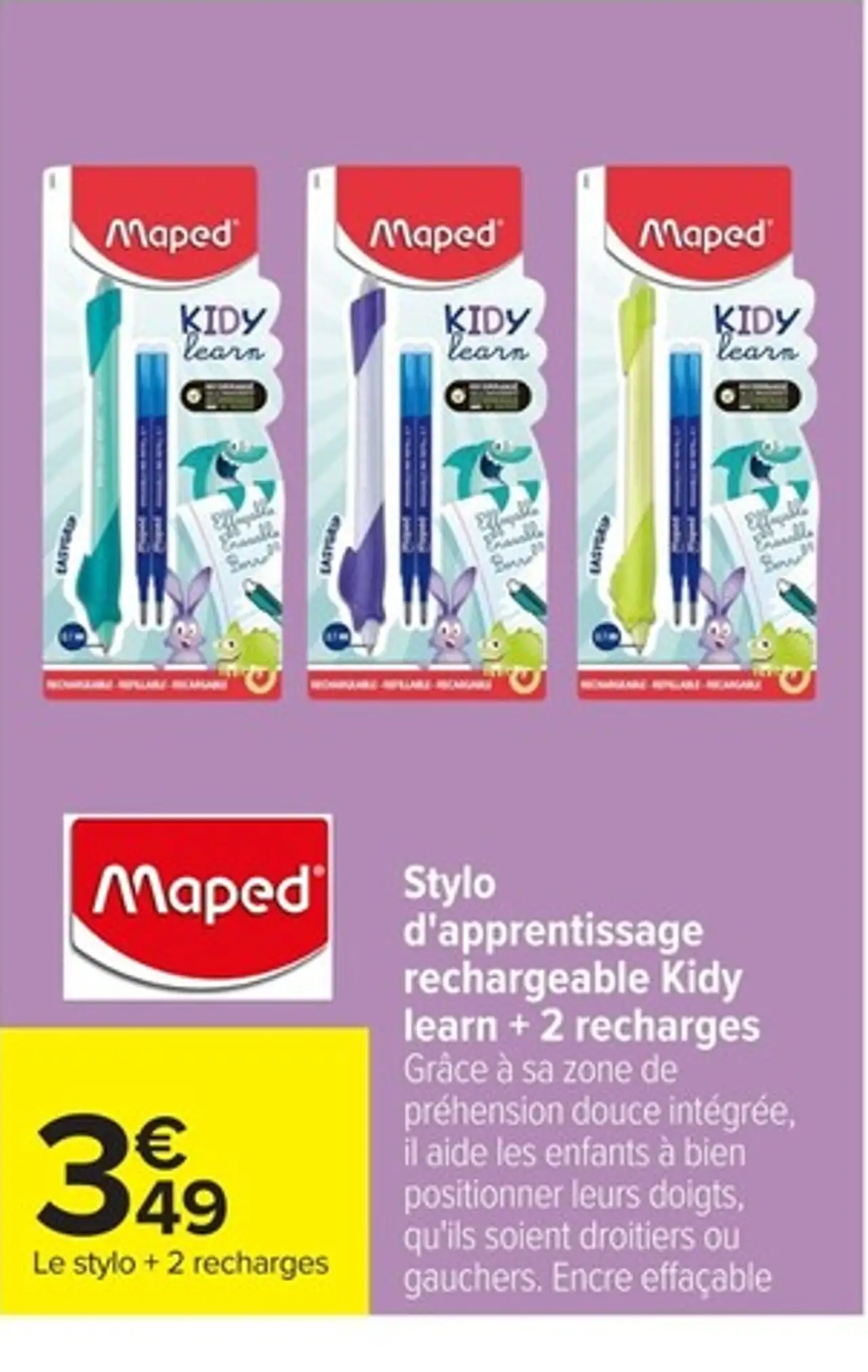 Maped Stylo d'apprentissage rechargeable Kidy learn + 2 recharges