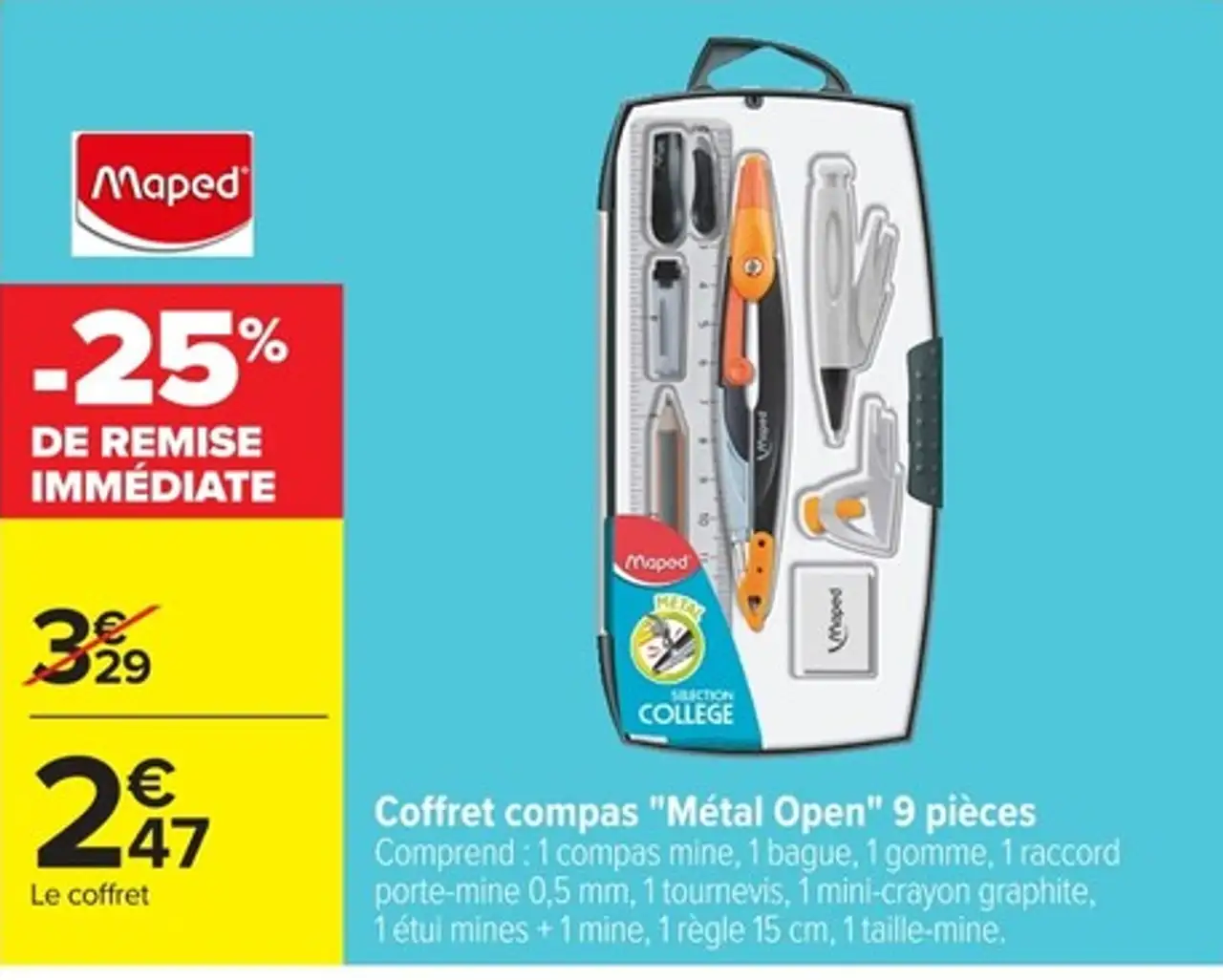 Maped Coffret compas "Métal Open" 9 pièces
