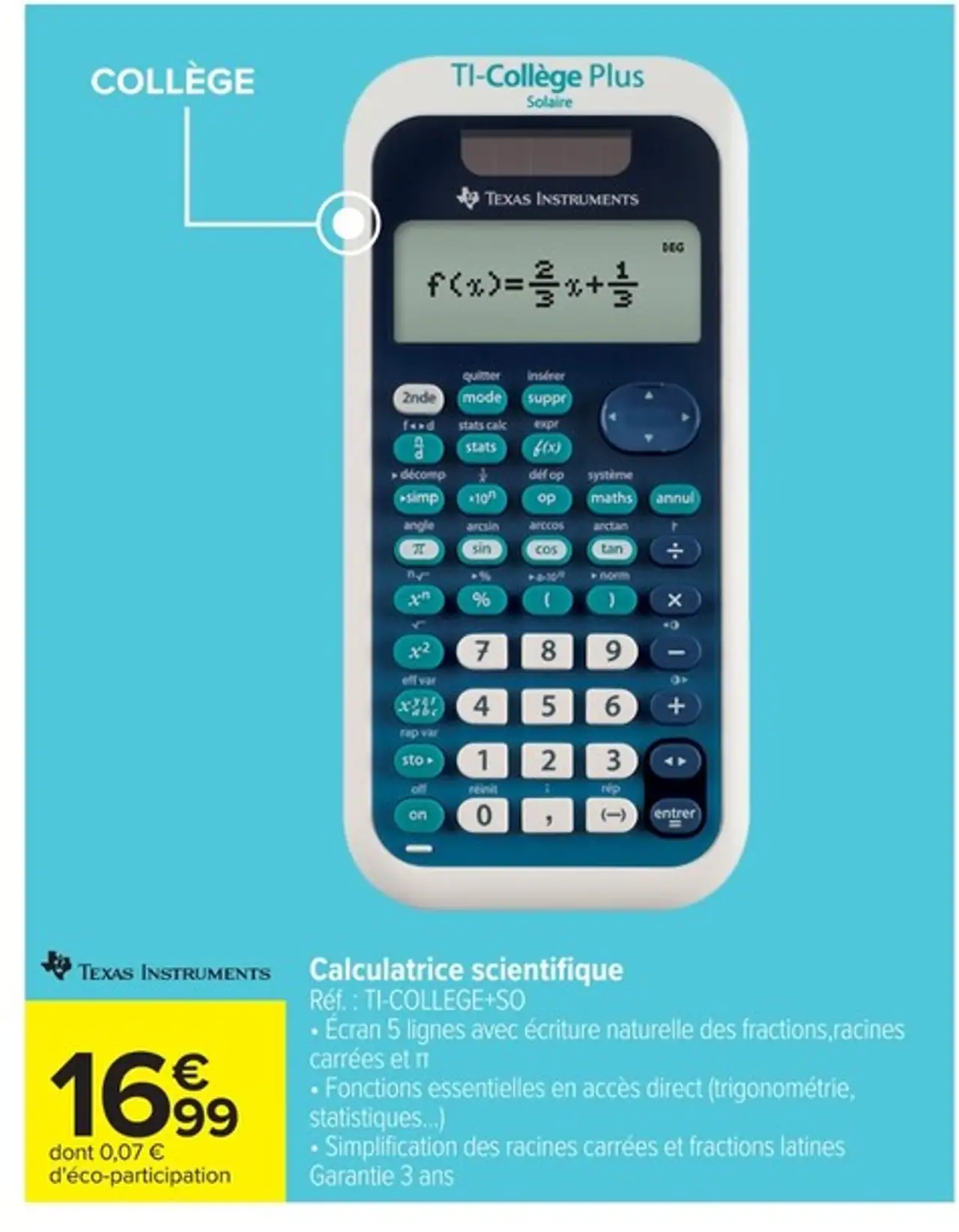 Calculatrice scientifique Texas Instruments TI-COLLEGE+SO