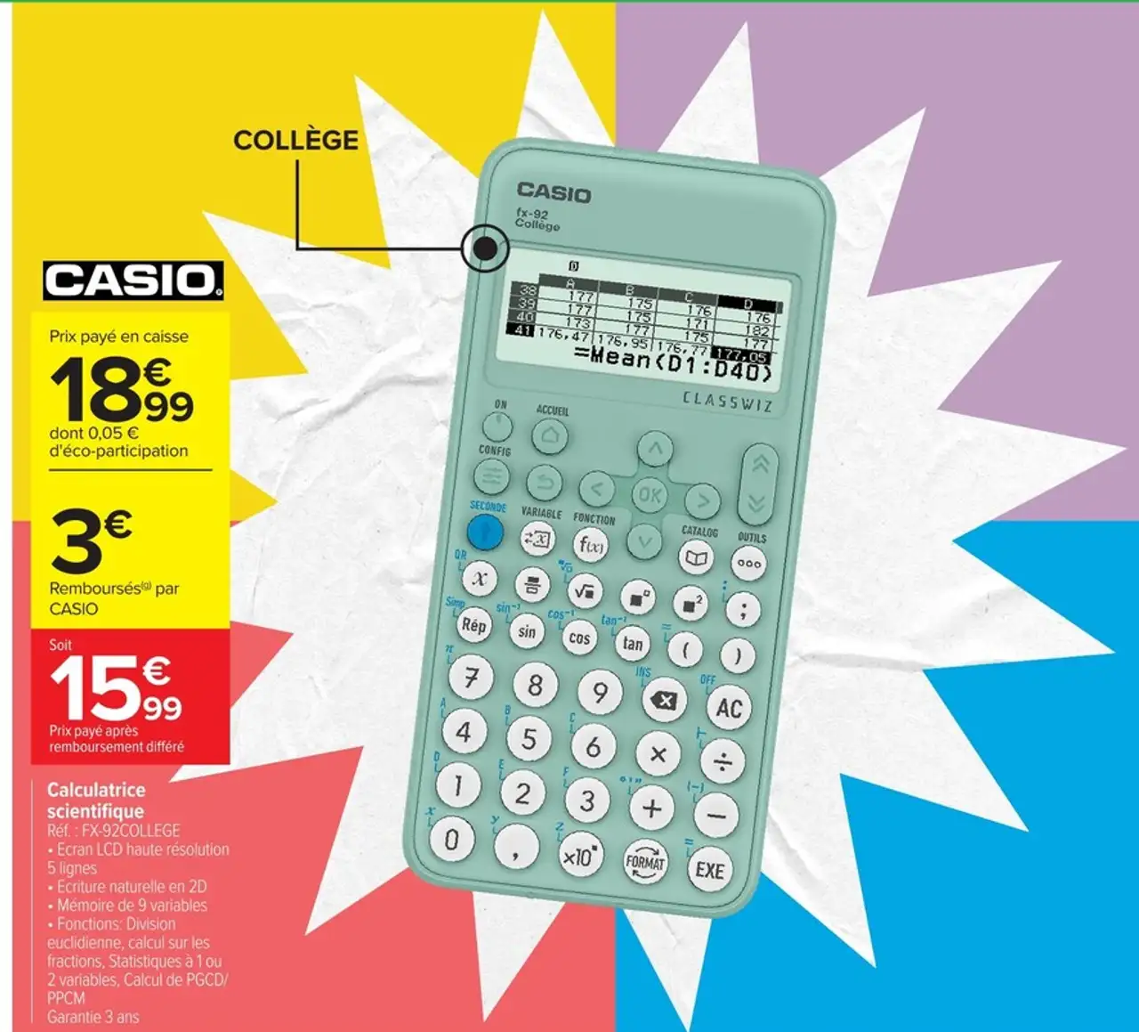 Calculatrice scientifique CASIO FX-92COLLEGE