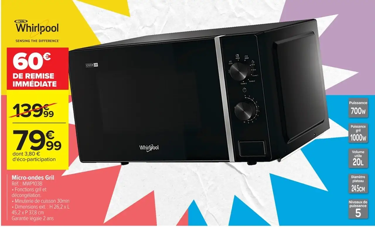 Micro-ondes Gril Whirlpool MWP103B