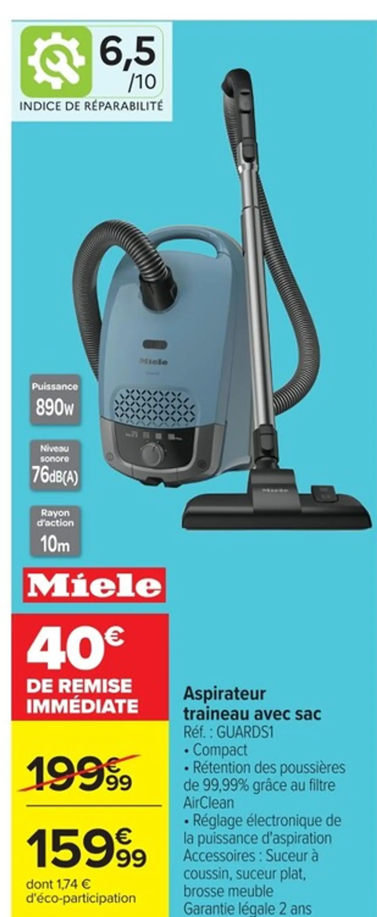 Aspirateur traineau avec sac Miele