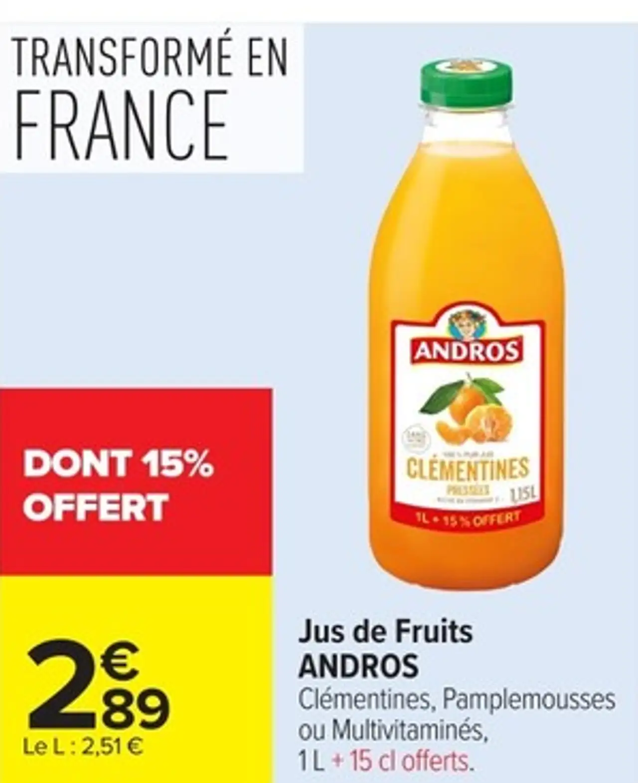 Jus de Fruits ANDROS Clémentines, Pamplemousses ou Multivitaminés