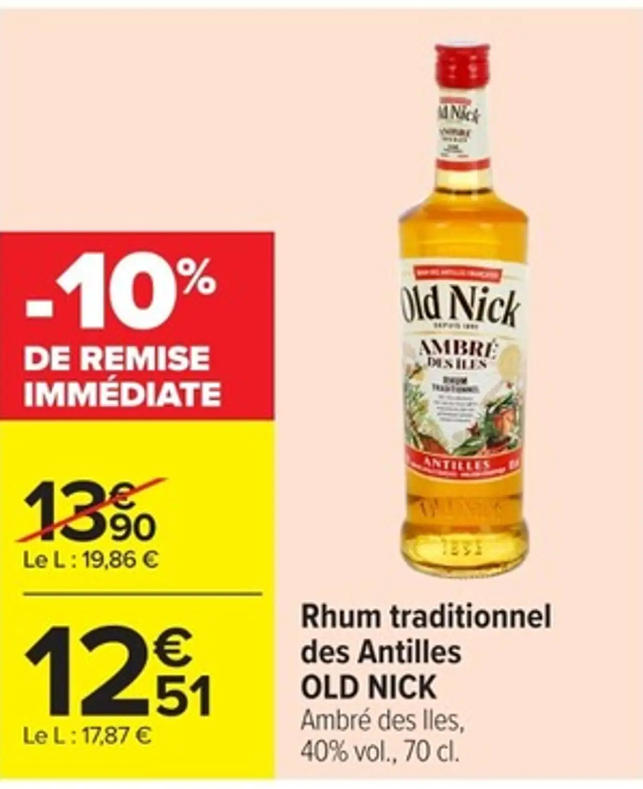 Rhum traditionnel des Antilles OLD NICK Ambré des îles