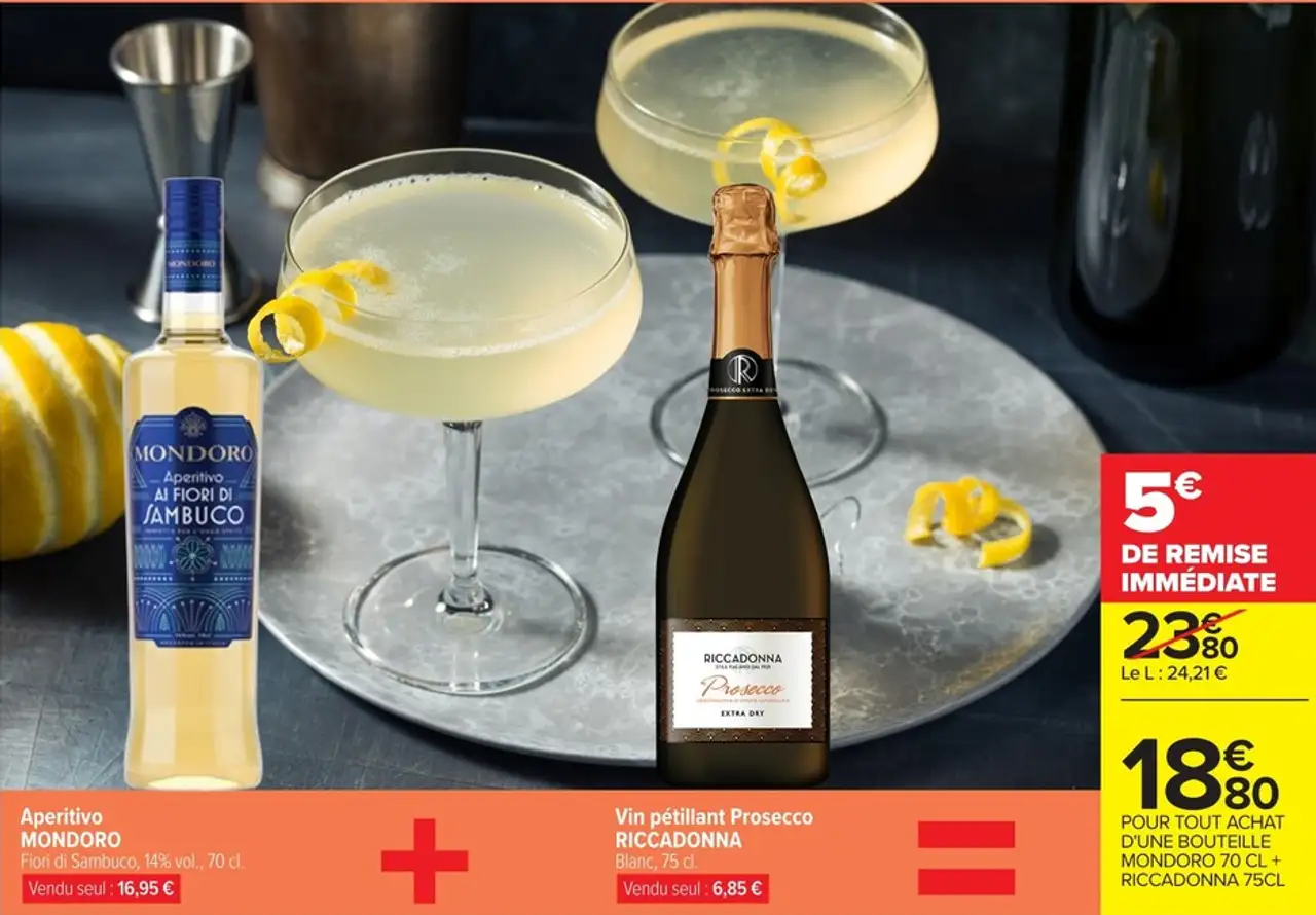 Aperitivo MONDORO Fiori di Sambuco & Vin pétillant Prosecco RICCADONNA Blanc