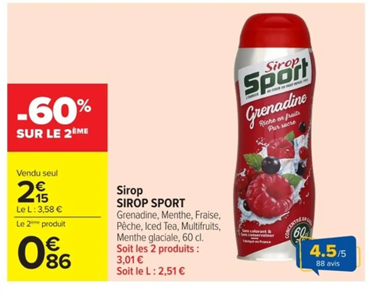 Sirop SIROP SPORT Grenadine, Menthe, Fraise, Pêche, Iced Tea, Multifruits, Menthe glaciale