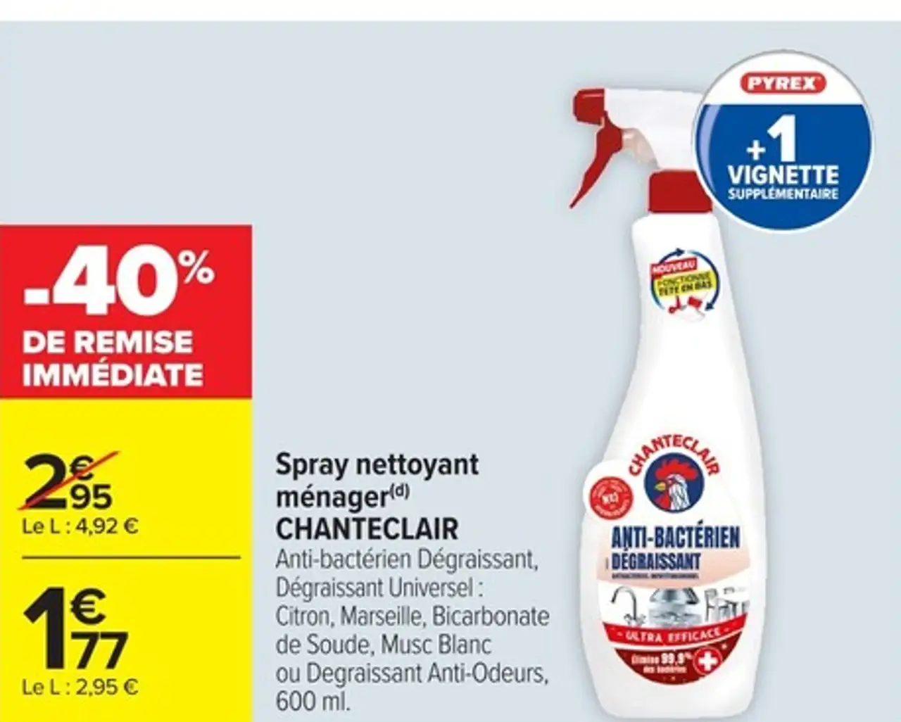 Spray nettoyant ménager Chanteclair Anti-bactérien Dégraissant