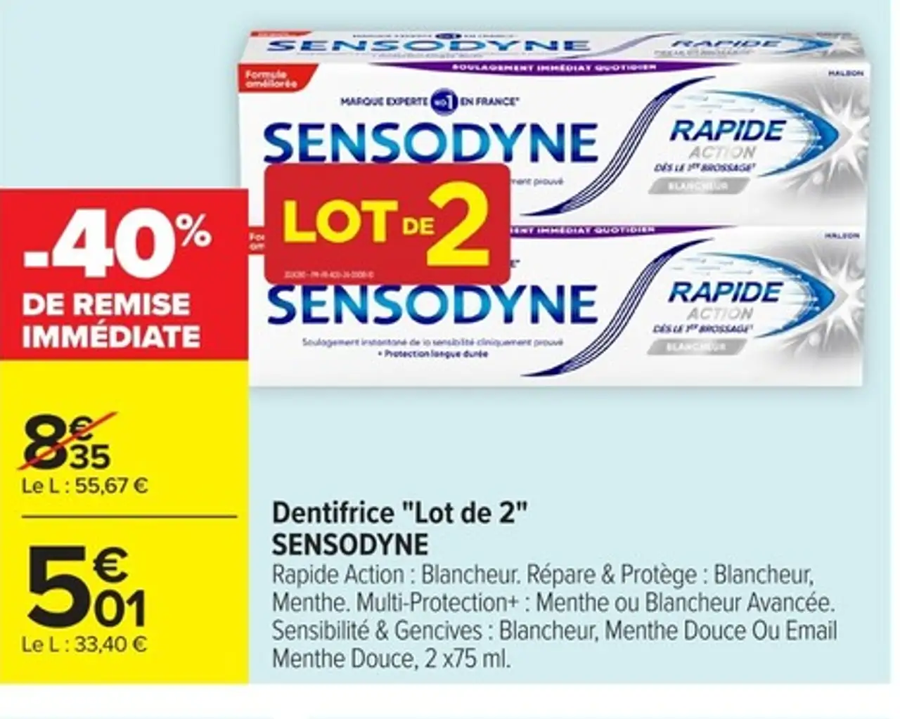 Dentifrice "Lot de 2" SENSODYNE Rapide Action