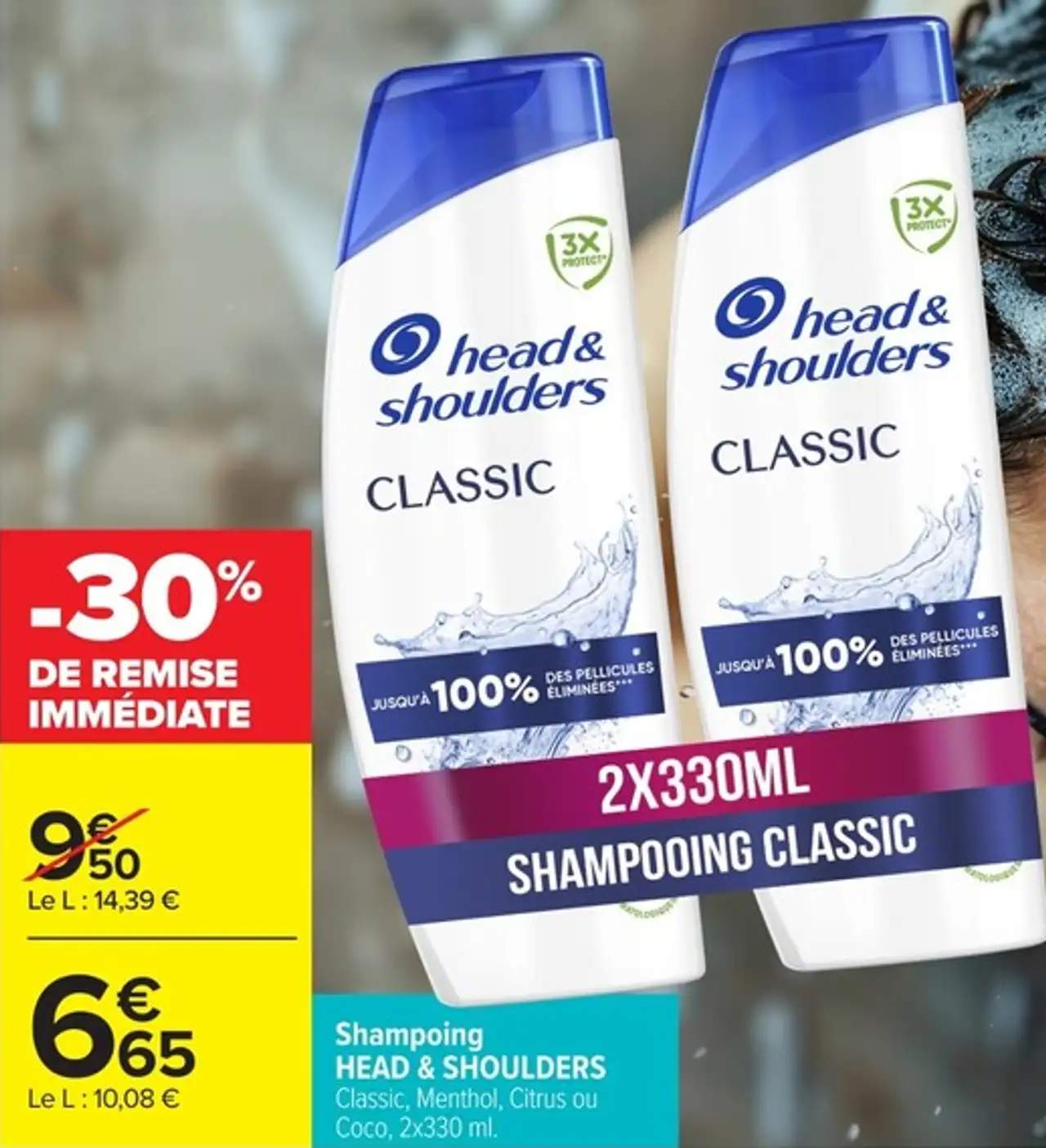 Shampoing HEAD & SHOULDERS Classic, Menthol, Citrus ou Coco, 2x330 ml