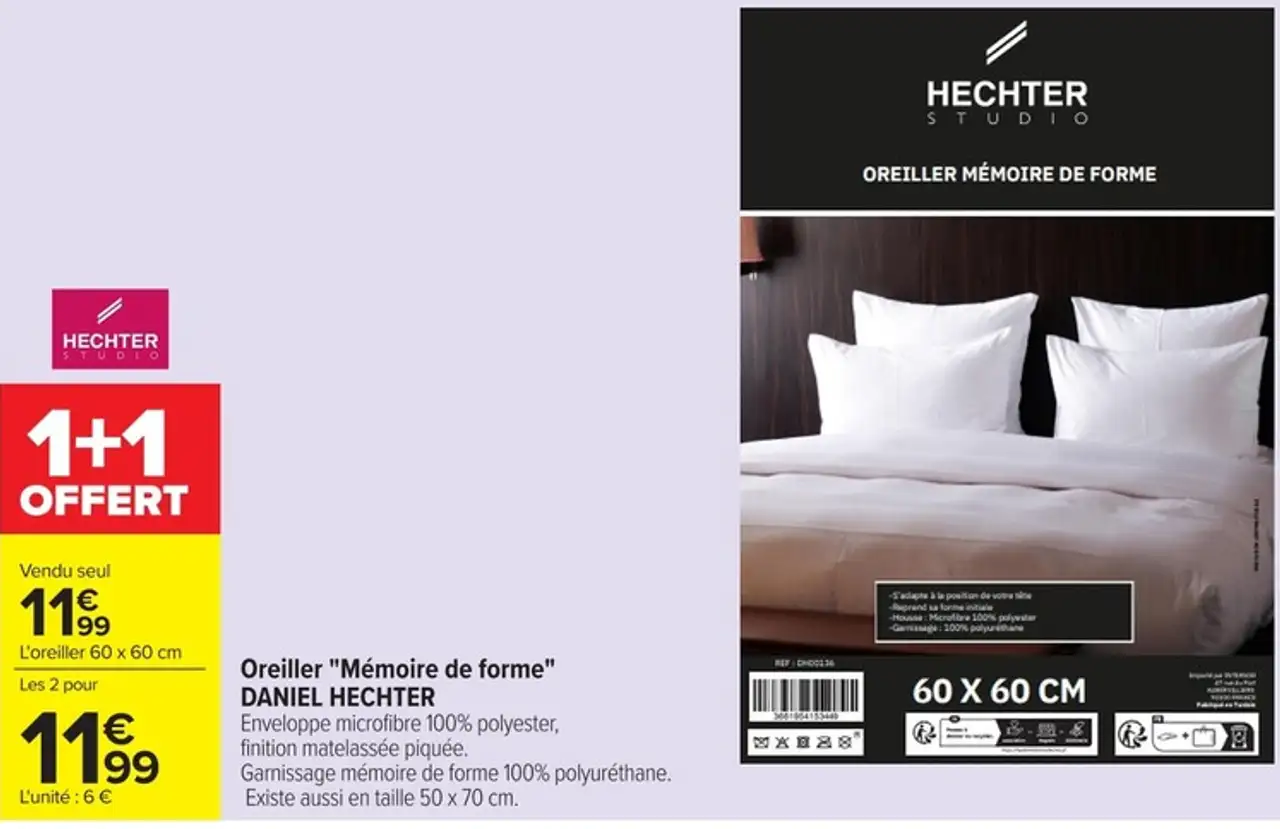 Oreiller "Mémoire de forme" DANIEL HECHTER 60 x 60 cm