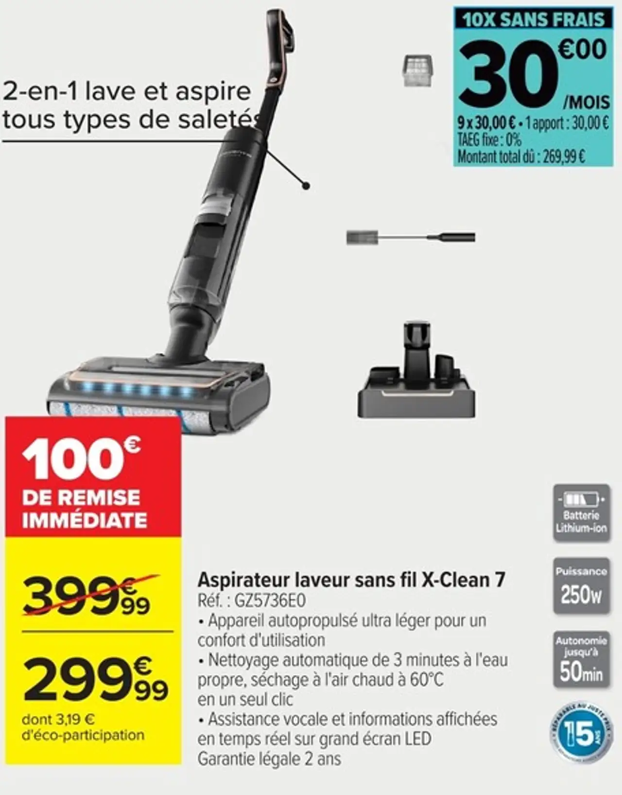 Aspirateur laveur sans fil Rowenta X-Clean 7