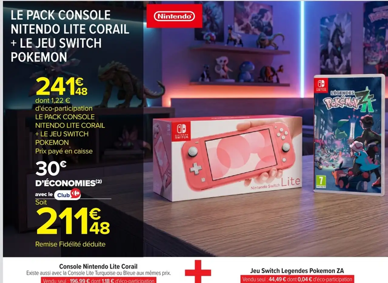 Le pack console Nintendo Lite Corail + Le jeu Switch Pokémon Légendes: Z-A