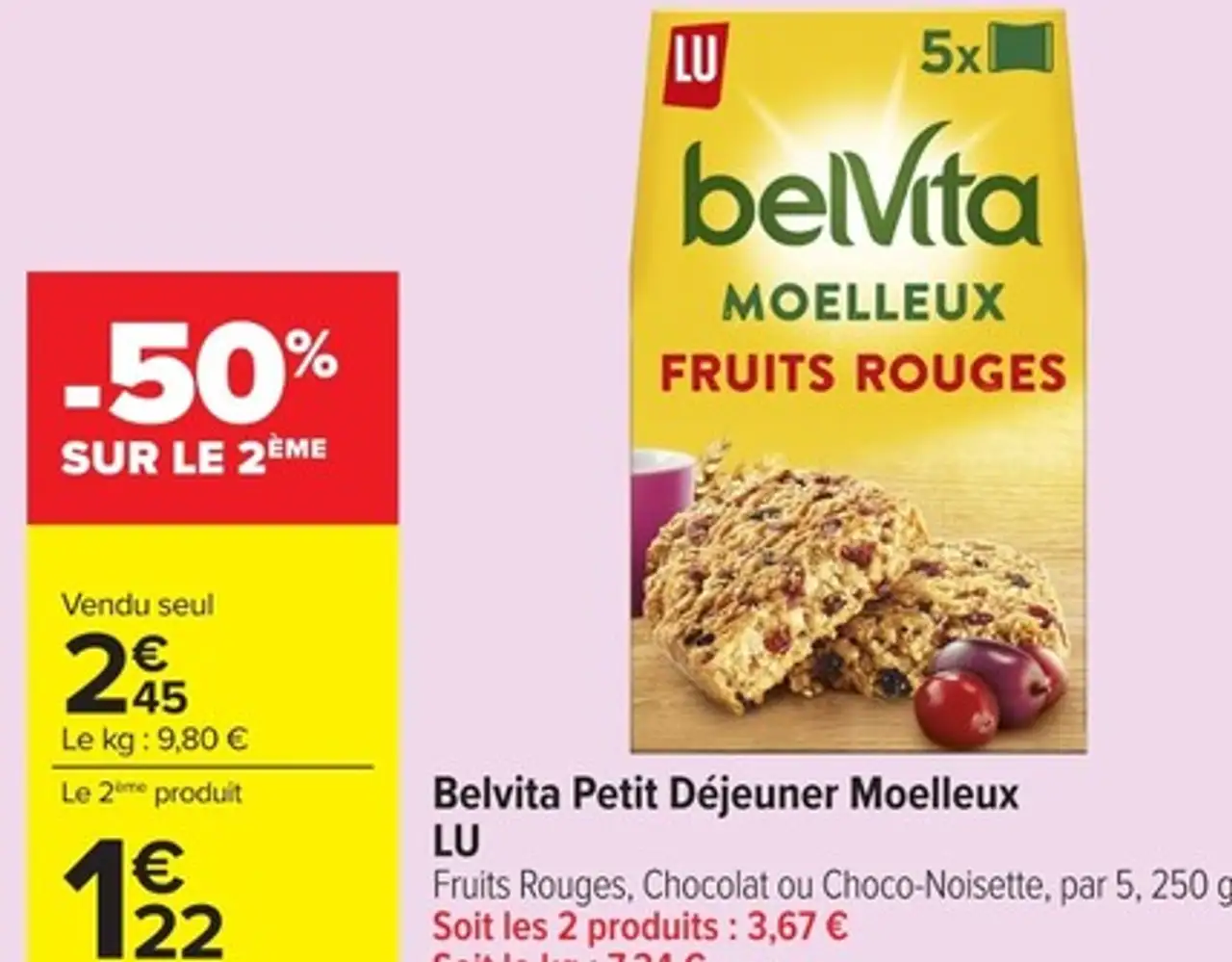 Belvita Petit Déjeuner Moelleux LU Fruits Rouges, Chocolat ou Choco-Noisette