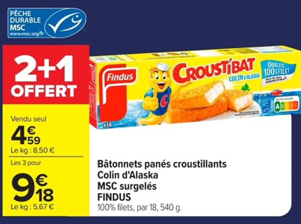 Bâtonnets panés croustillants Colin d'Alaska FINDUS Croustibat