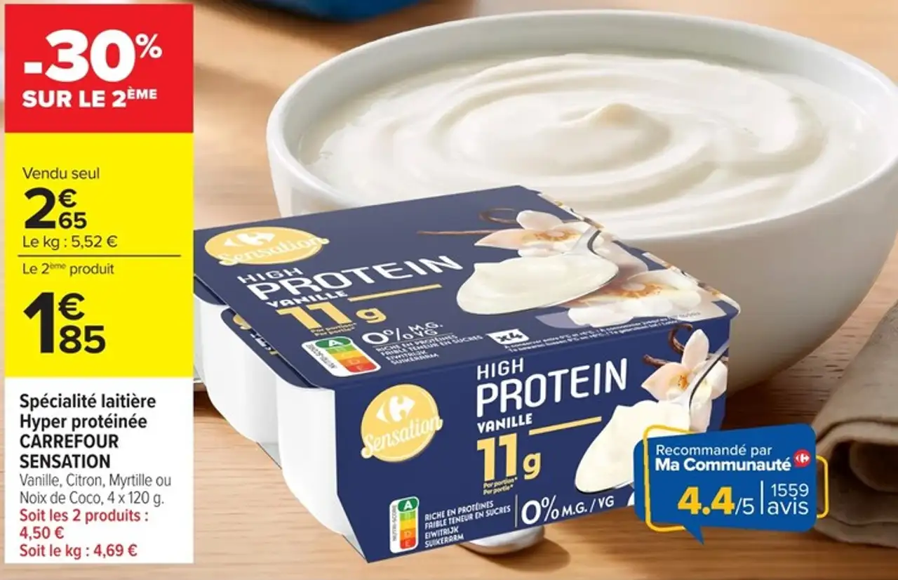 Spécialité laitière Hyper protéinée CARREFOUR SENSATION