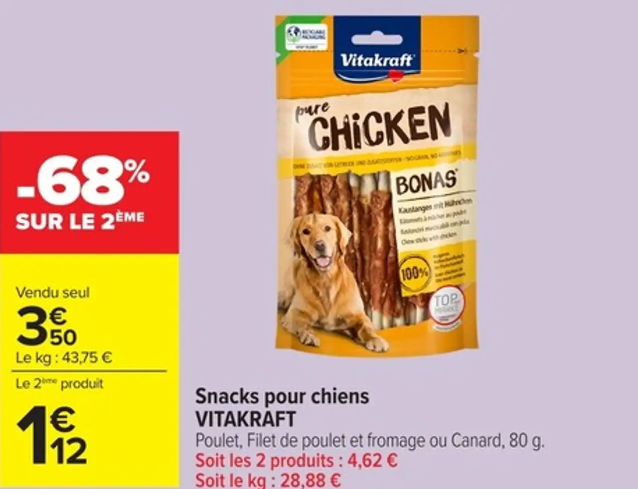 Snacks pour chiens Vitakraft Pure Chicken Bonas