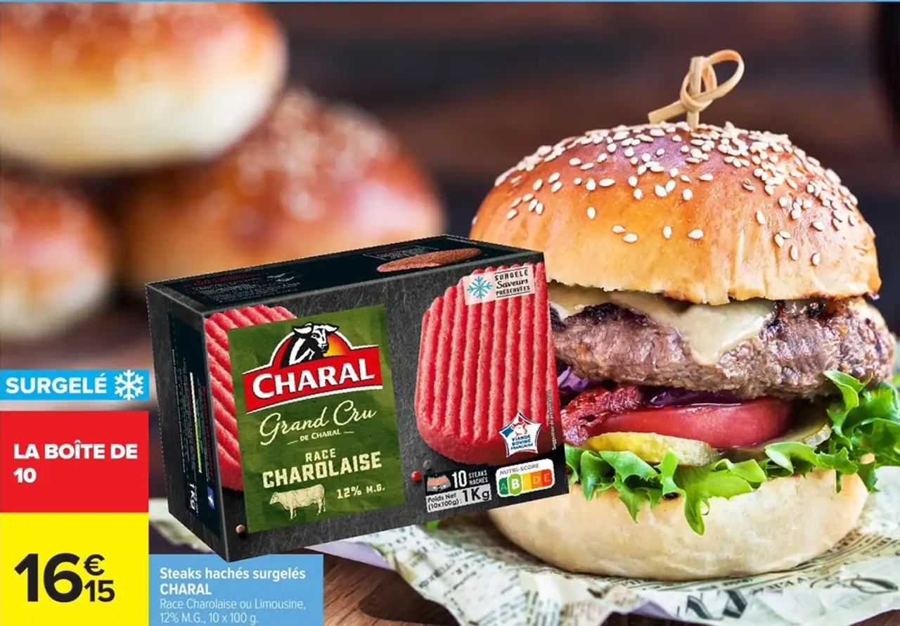 Steaks hachés surgelés Charal Race Charolaise ou Limousine