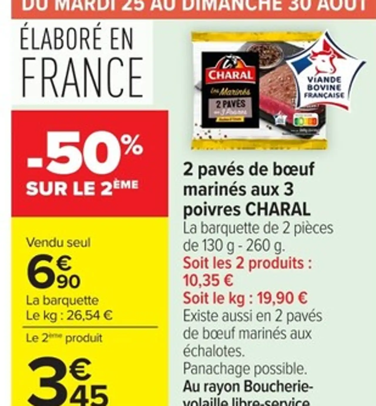 2 pavés de boeuf marinés aux 3 poivres CHARAL