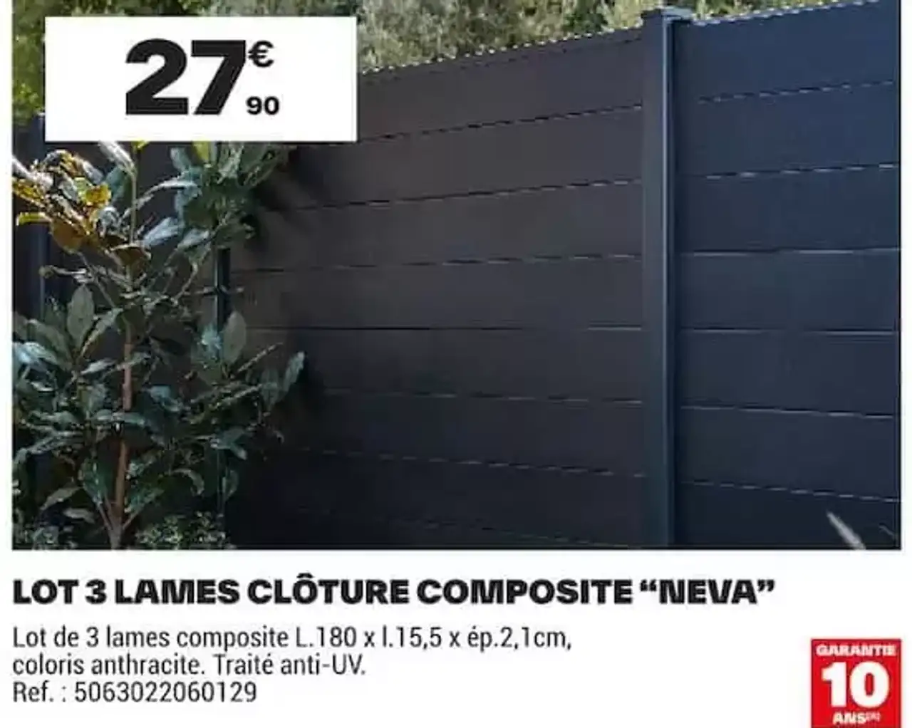 Lot 3 lames clôture composite "Neva" Blooma