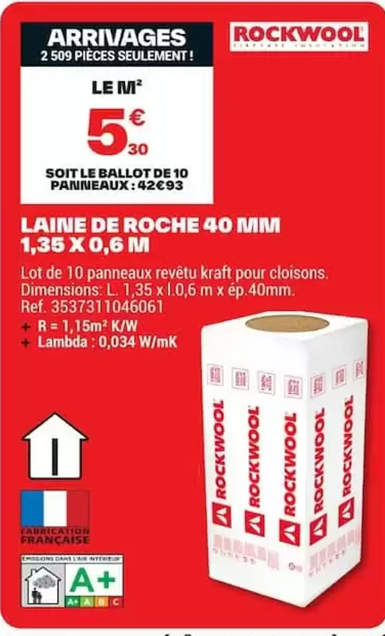 Rockwool Laine de roche 40 mm 1,35 x 0,6 m