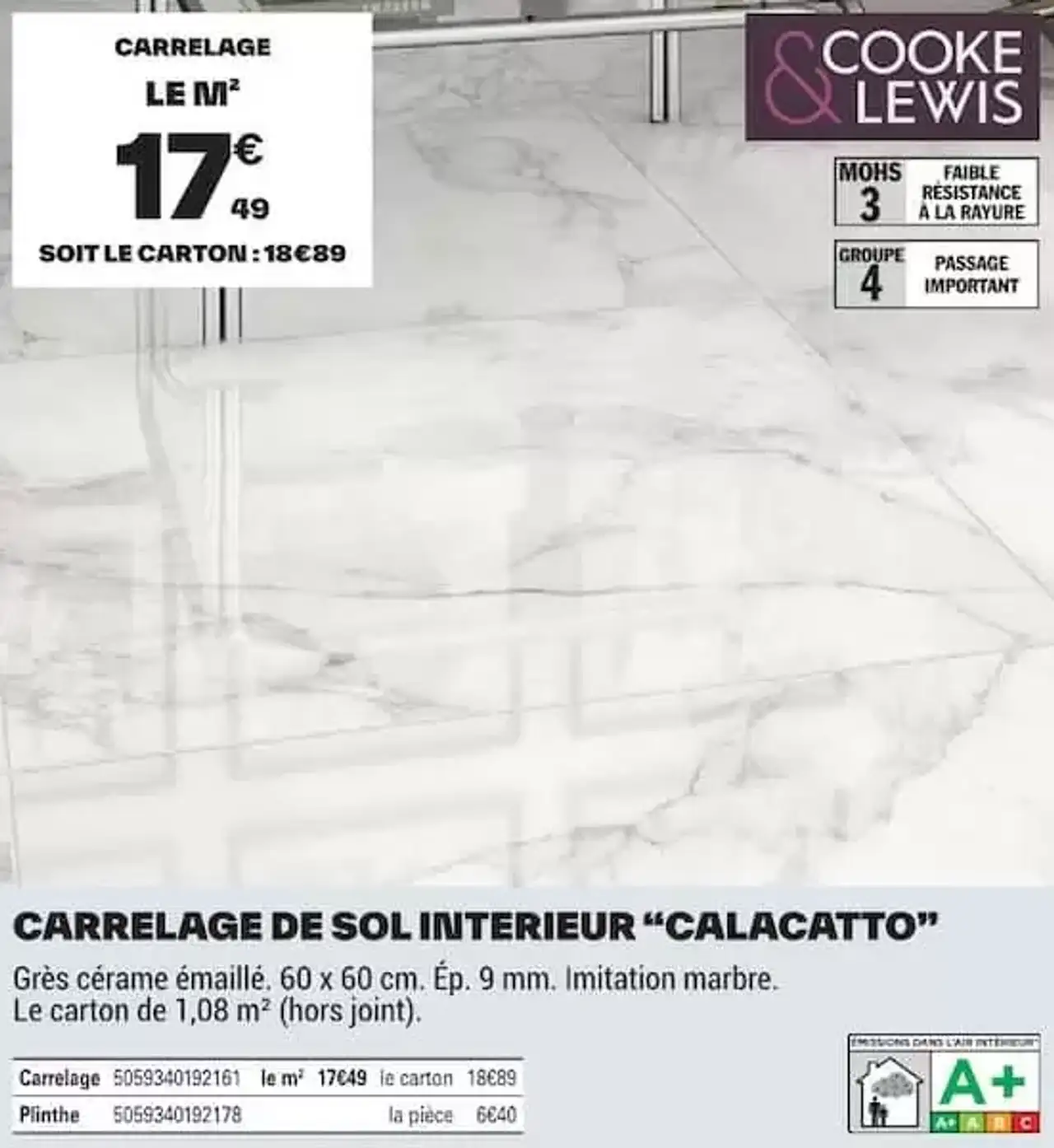 Carrelage de sol intérieur Calacatto Cooke & Lewis