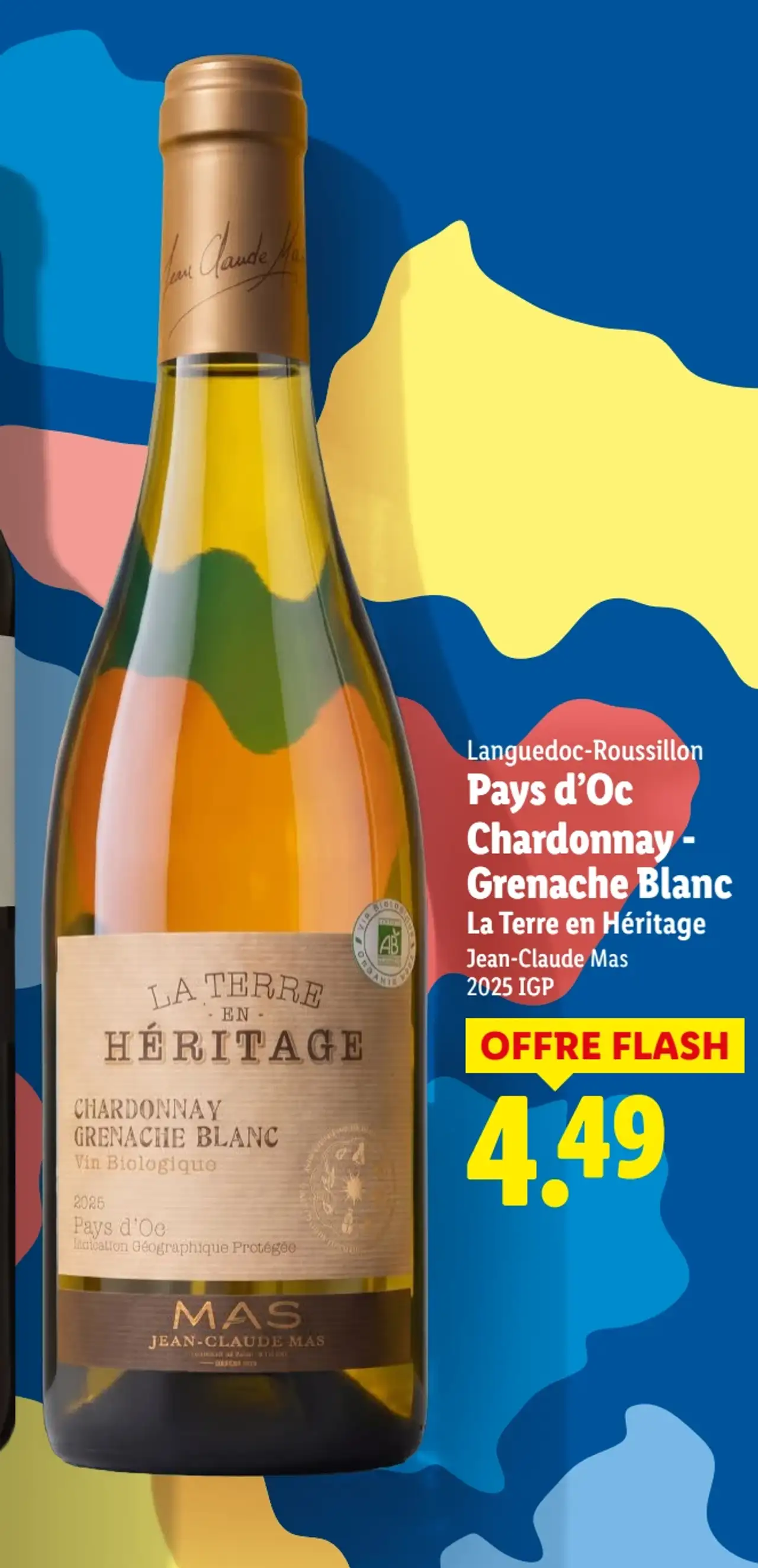 Pays d'Oc Chardonnay - Grenache Blanc La Terre en Héritage Jean-Claude Mas