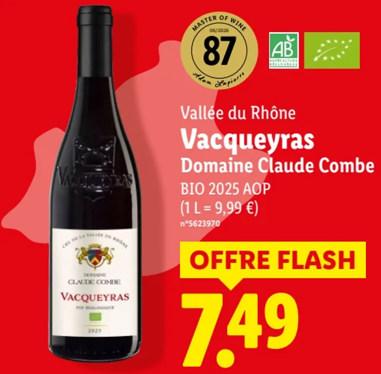 Vallée du Rhône Vacqueyras Domaine Claude Combe BIO 2025 AOP
