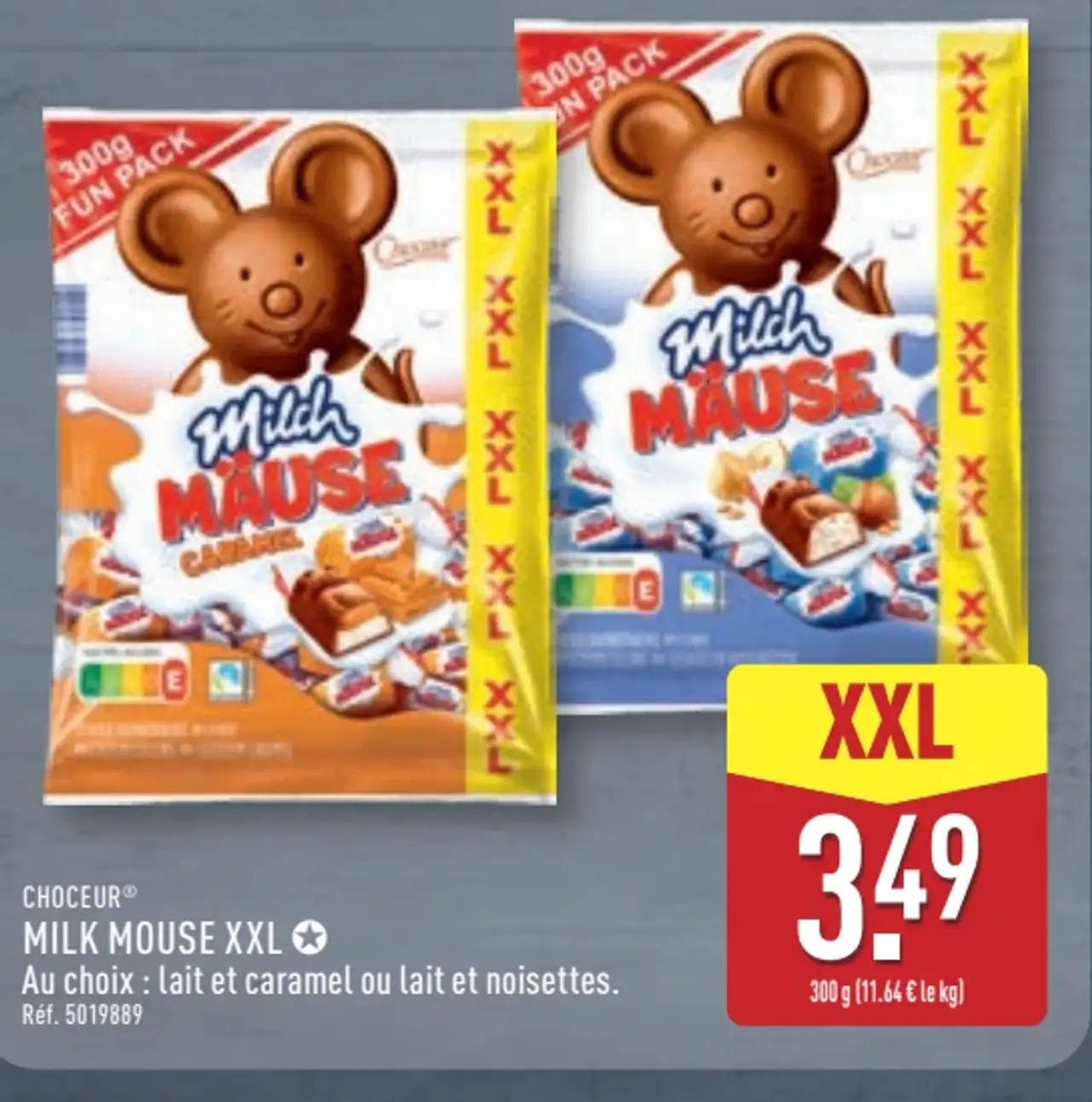 CHOCEUR® MILK MOUSE XXL Au choix : lait et caramel ou lait et noisettes